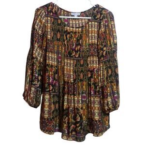 Floral & Ivy 3/4 Sleeve Paisley Blouse Bohemian Retro Multicolor Size M
